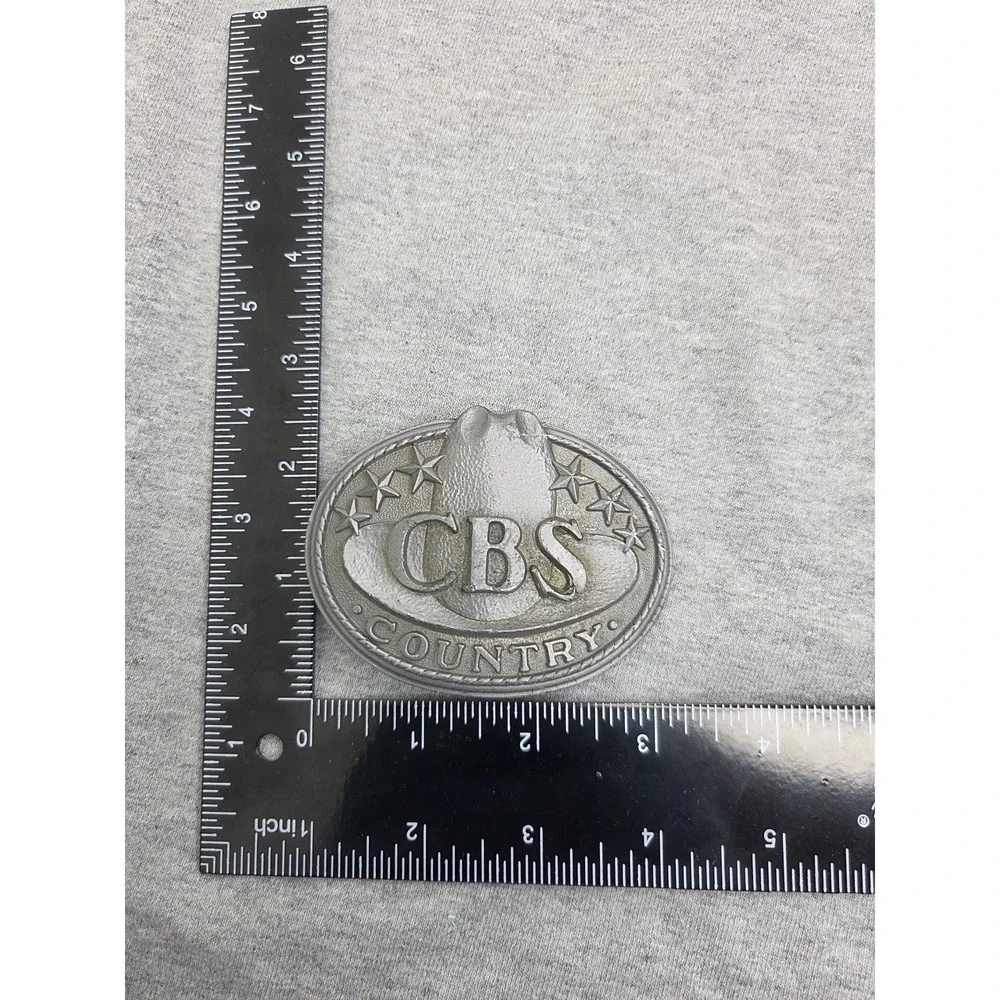 Vintage CBS Country Records Music Cowboy Western Solid Pewter Belt Buckle Heavy